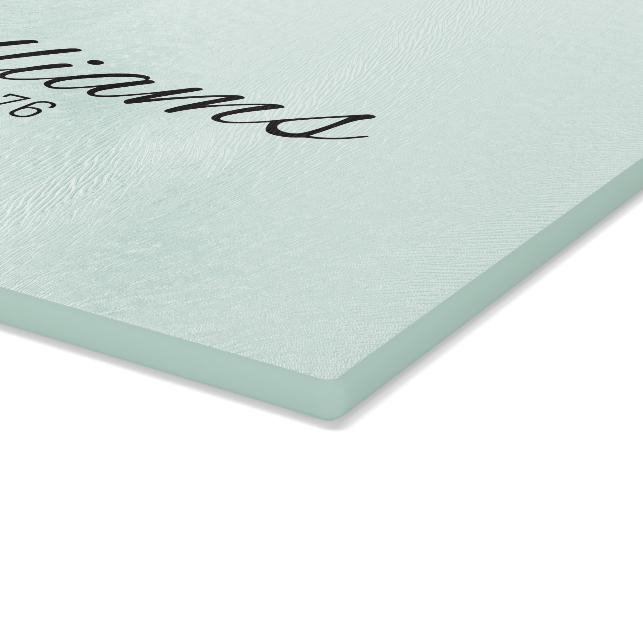 Personalized Glass Cutting Board — Mint Monogram "Williams est. 1976"