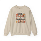 Crewneck Sweatshirt — "Little Pumpkin with a Whole Lotta Spice" Fall Graphic