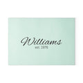 Personalized Glass Cutting Board — Mint Monogram "Williams est. 1976"