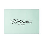 Personalized Glass Cutting Board — Mint Monogram "Williams est. 1976"