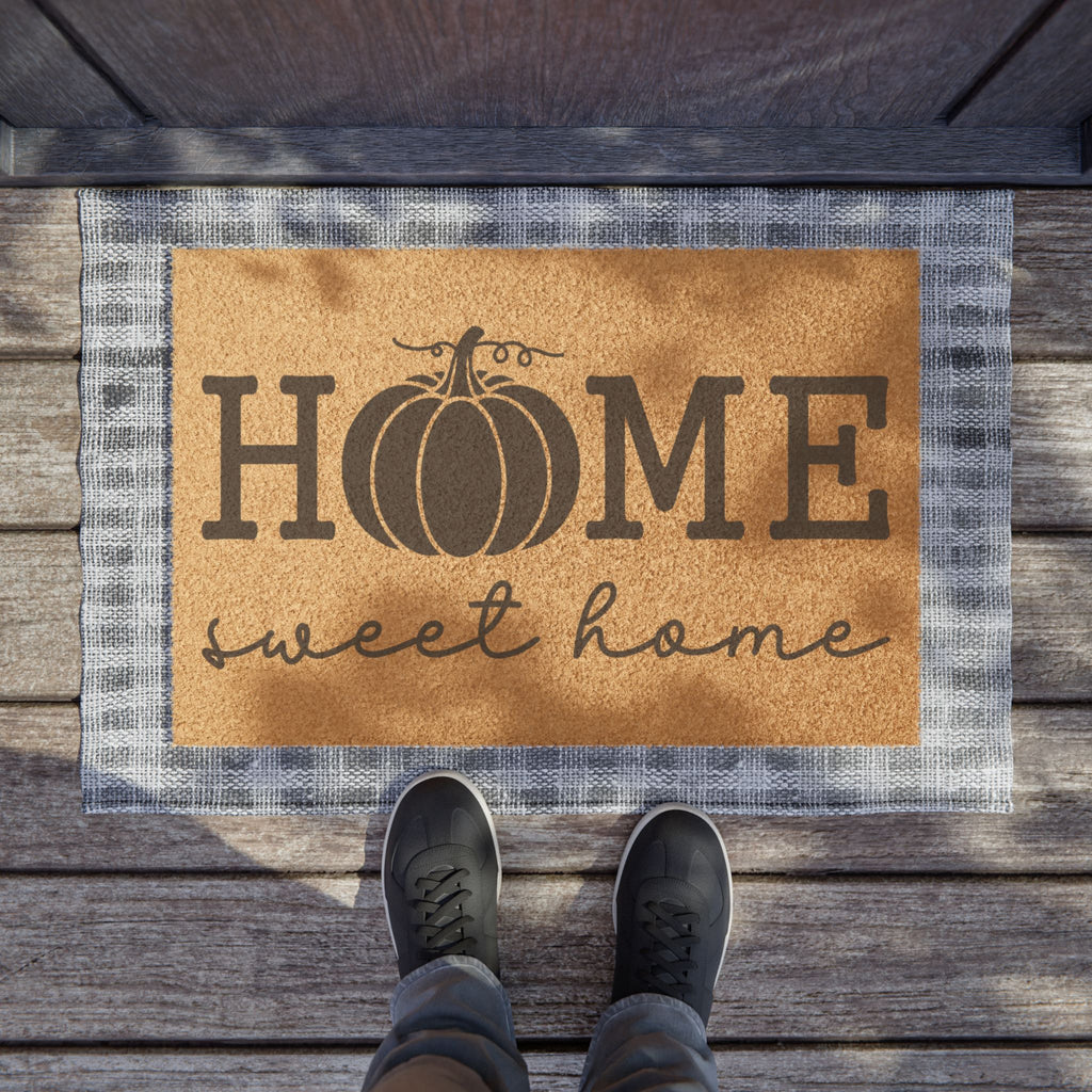 Pumpkin "Home Sweet Home" Doormat — Seasonal Fall Welcome Mat