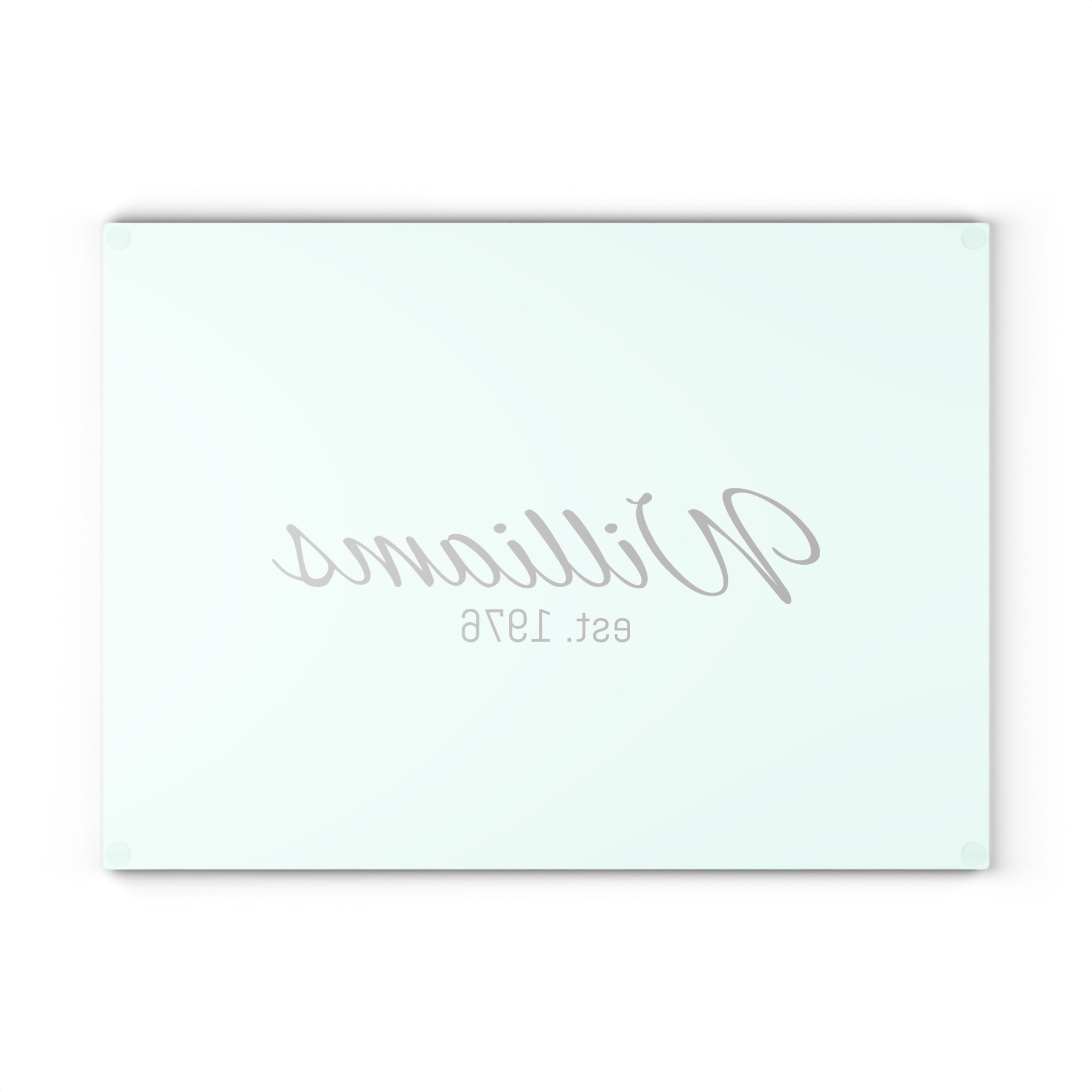 Personalized Glass Cutting Board — Mint Monogram "Williams est. 1976"