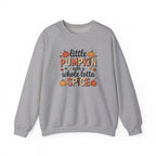 Crewneck Sweatshirt — "Little Pumpkin with a Whole Lotta Spice" Fall Graphic
