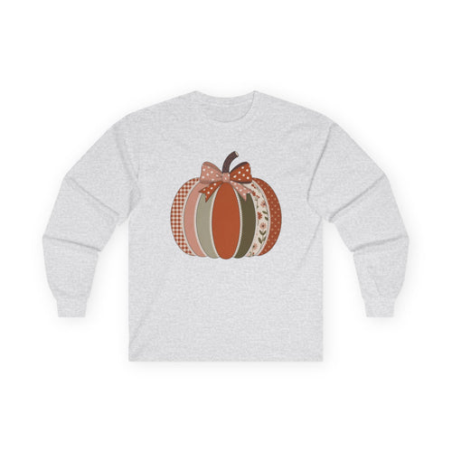 Fall Patchwork Pumpkin Long Sleeve Tee