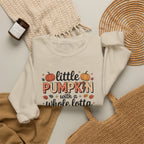 Crewneck Sweatshirt — "Little Pumpkin with a Whole Lotta Spice" Fall Graphic