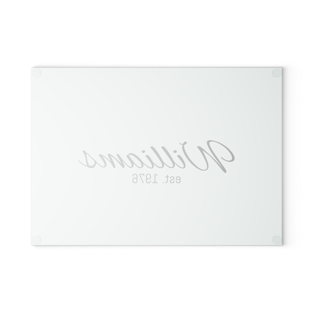 Personalized Glass Cutting Board — Mint Monogram "Williams est. 1976"