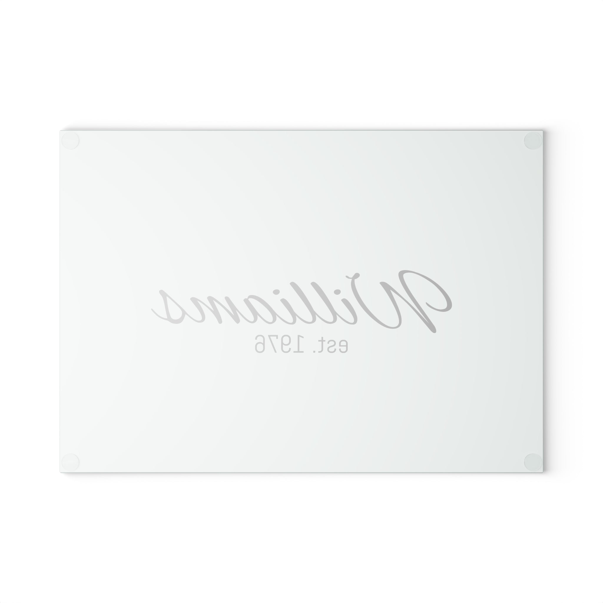 Personalized Glass Cutting Board — Mint Monogram "Williams est. 1976"