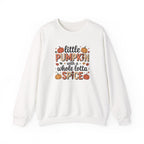 Crewneck Sweatshirt — "Little Pumpkin with a Whole Lotta Spice" Fall Graphic