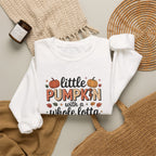 Crewneck Sweatshirt — "Little Pumpkin with a Whole Lotta Spice" Fall Graphic
